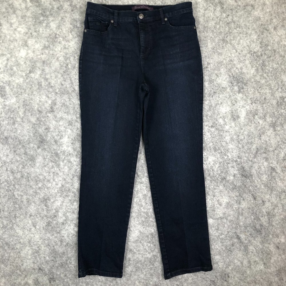 Gloria Vanderbilt Amanda Jeans Size 8S Womens Dark Wash Blue Distressed Hi Rise - Picture 1 of 11